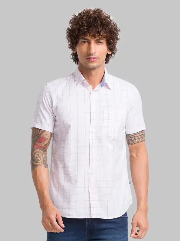 Parx Men Pink Checks Slim Fit Cotton Casual Shirt