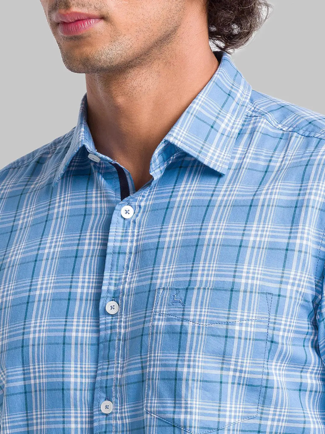 Parx Men Blue Checks Slim Fit Cotton Half Sleeve Shirt