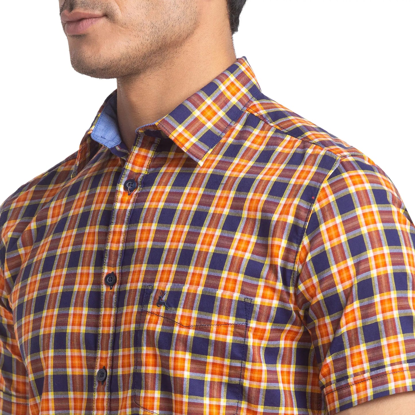 Men Orange Slim Fit Checks Cotton Half Sleeve Shirts