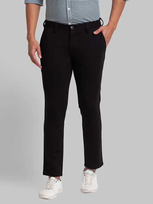 Men Black Super Slim Fit Solid Rayon Nylon Spandex Blend Trouser