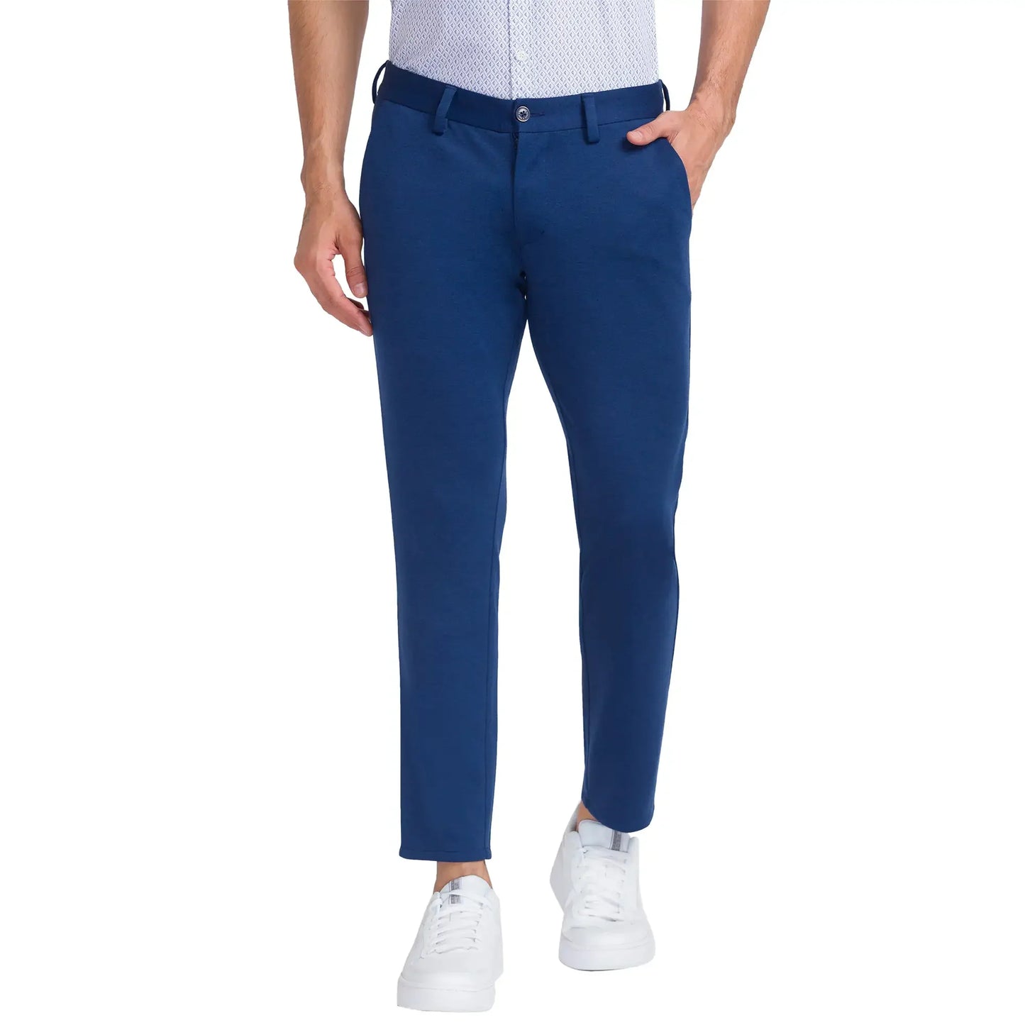 Men Blue Super Slim Fit Solid Terylene Blend Trouser