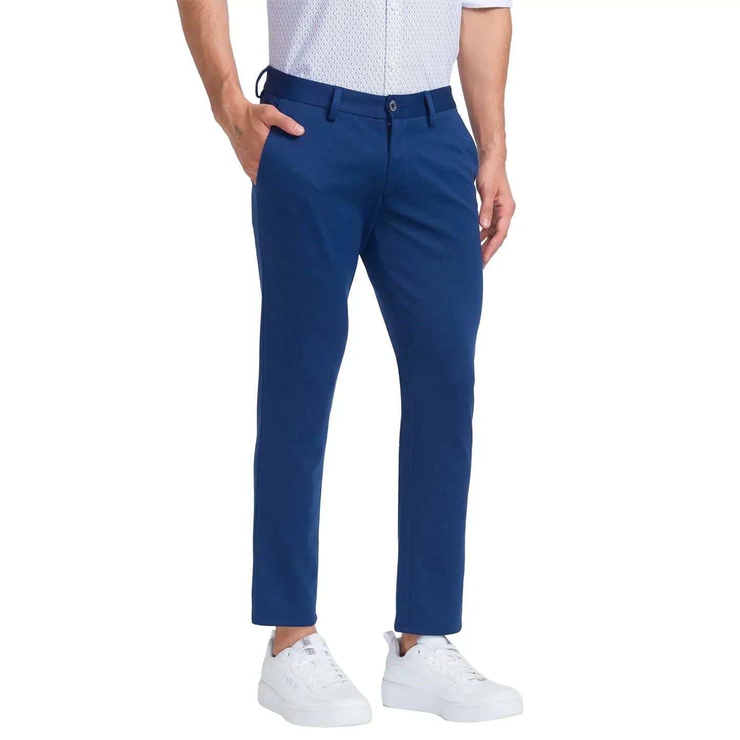 Men Blue Super Slim Fit Solid Terylene Blend Trouser