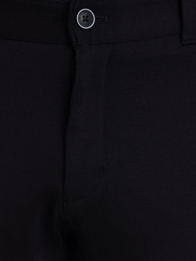 Parx Black Solid Low Rise Tapered Fit Rayon Blend Trouser