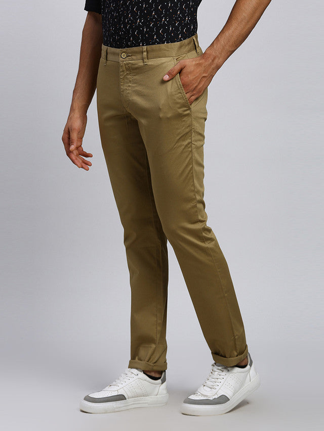 Parx Men Brown Solid Tapered Fit Trouser