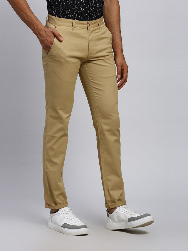 Parx Men Brown Solid Tapered Fit Trouser