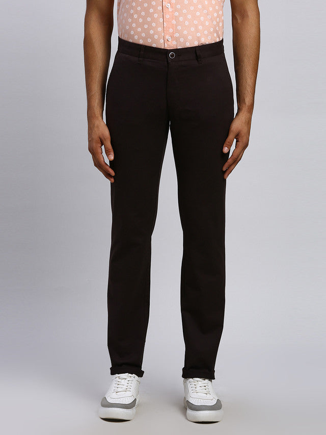 Parx Men Brown Solid Tapered Fit Trouser