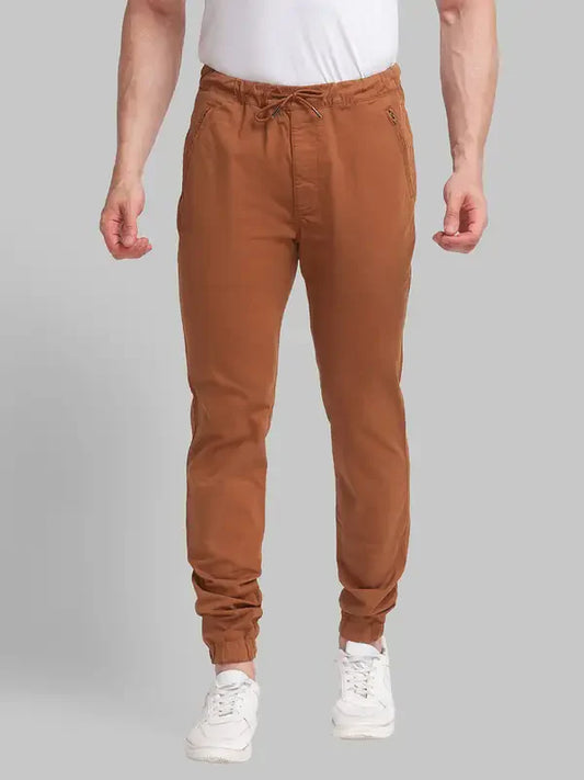 Men Brown Lrt Fit Solid Cotton Blend Trouser