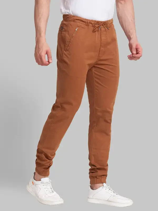 Men Brown Lrt Fit Solid Cotton Blend Trouser