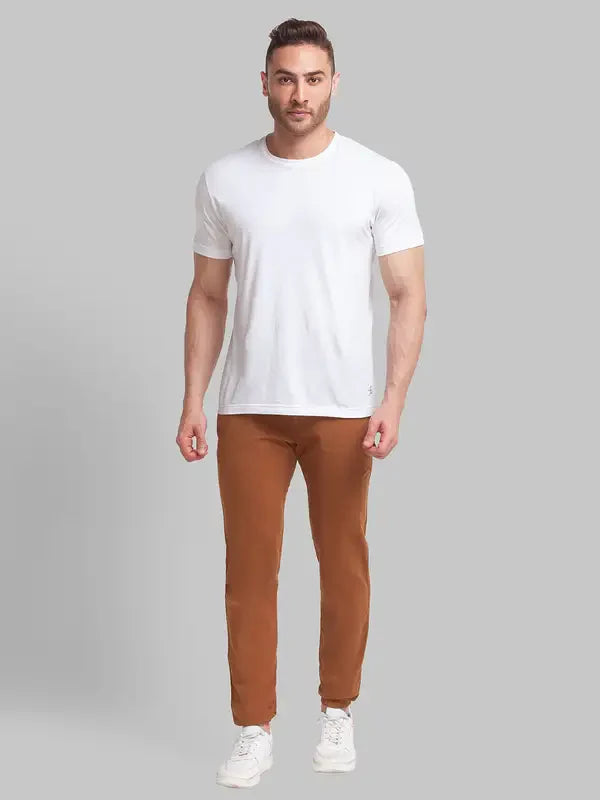 Men Brown Lrt Fit Solid Cotton Blend Trouser