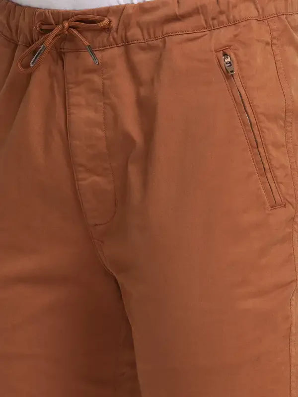 Men Brown Lrt Fit Solid Cotton Blend Trouser
