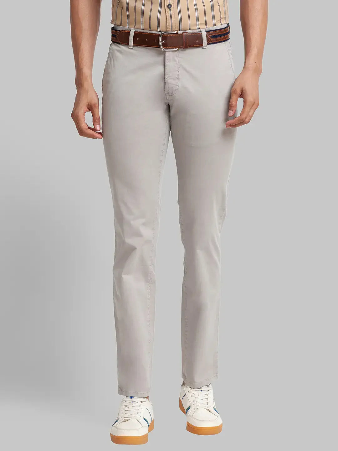 Men Grey Lrt Fit Solid Cotton Blend Trouser