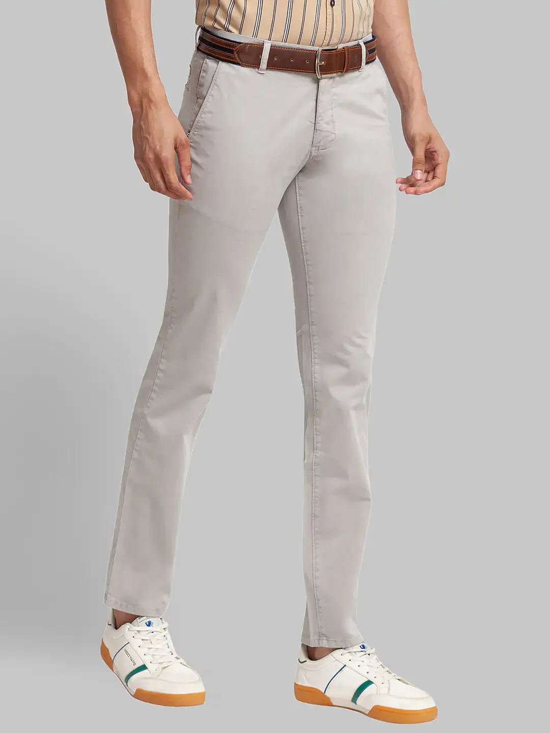 Men Grey Lrt Fit Solid Cotton Blend Trouser