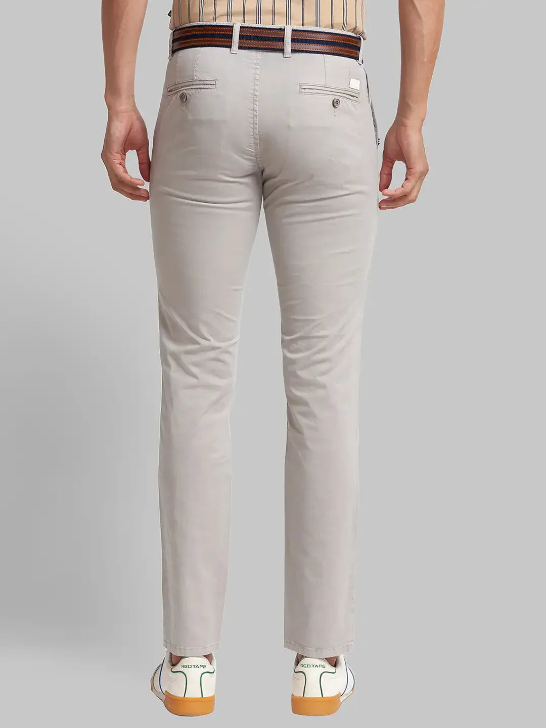 Men Grey Lrt Fit Solid Cotton Blend Trouser
