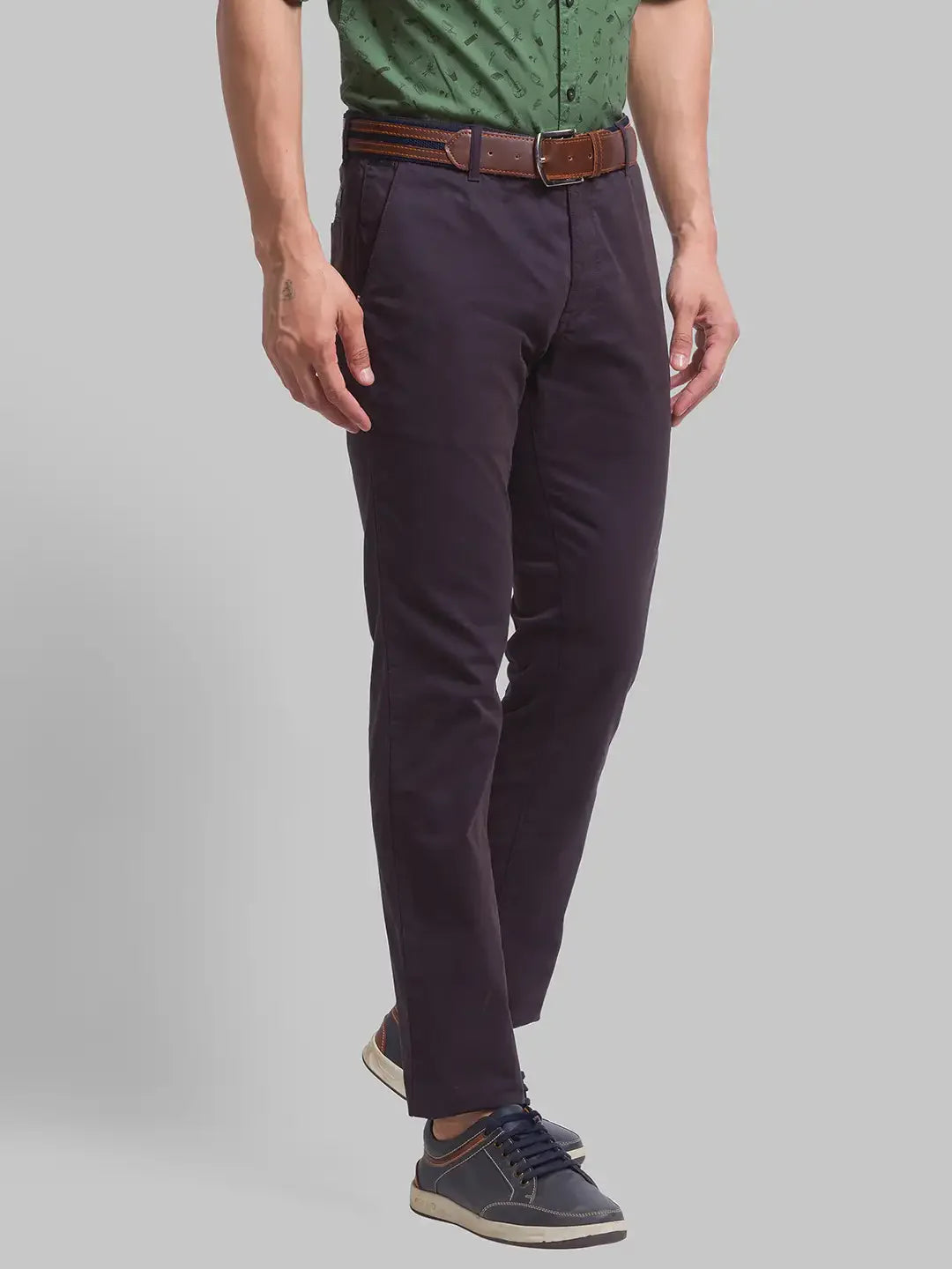 Men Grey Lrt Fit Solid Cotton Blend Trouser