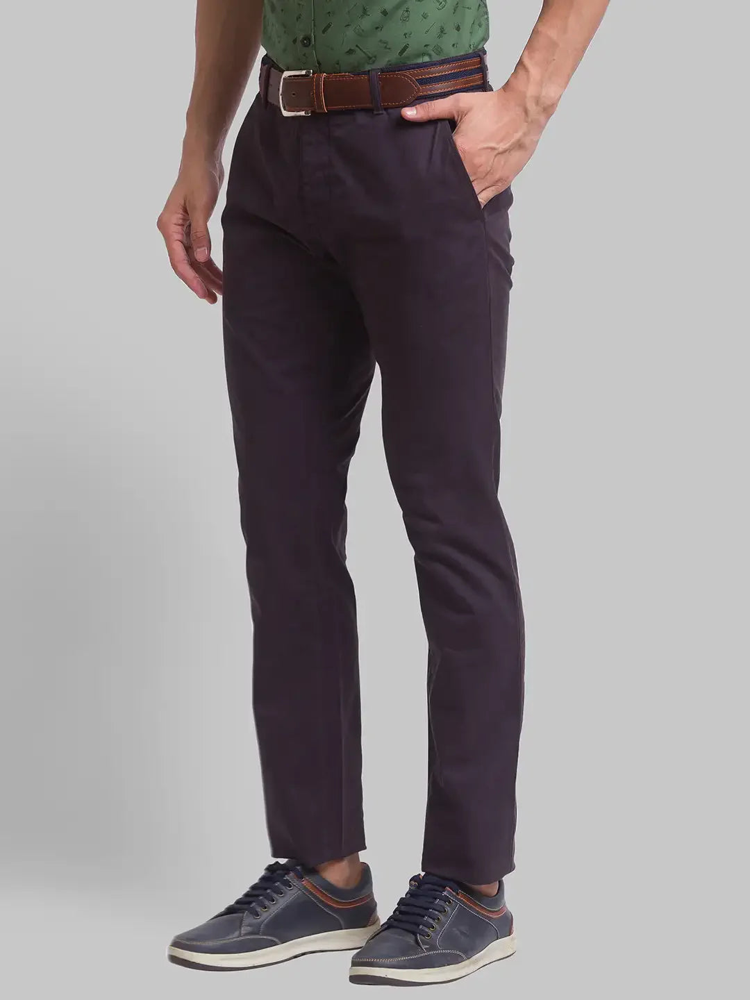Men Grey Lrt Fit Solid Cotton Blend Trouser
