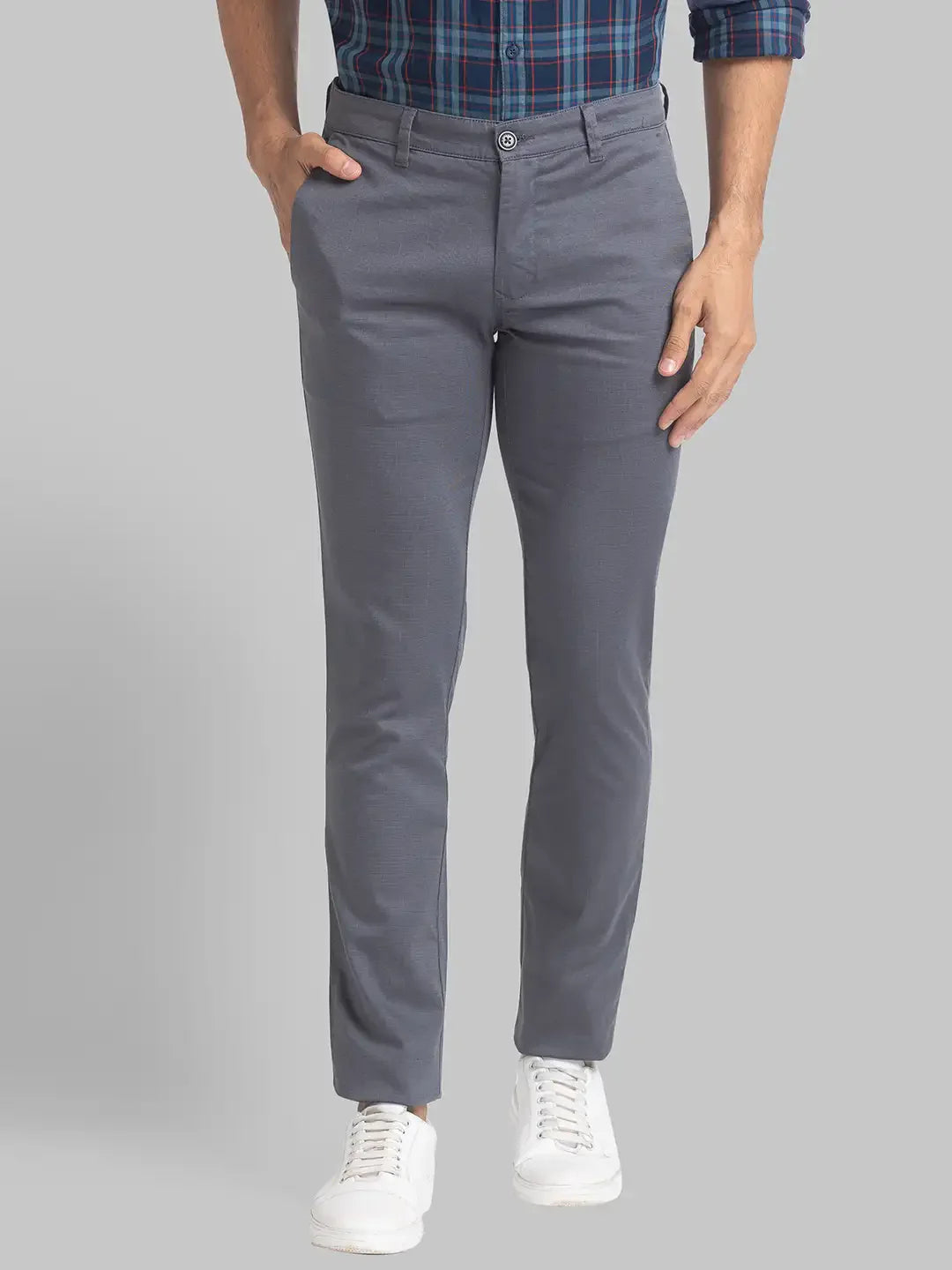 Men Grey Super Slim Fit Print Cotton Blend Trouser