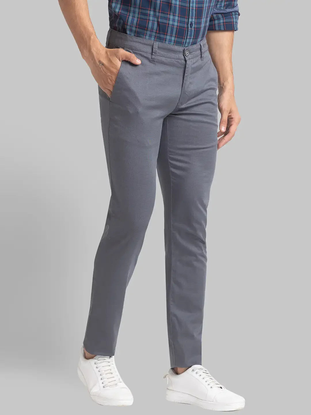 Men Grey Super Slim Fit Print Cotton Blend Trouser