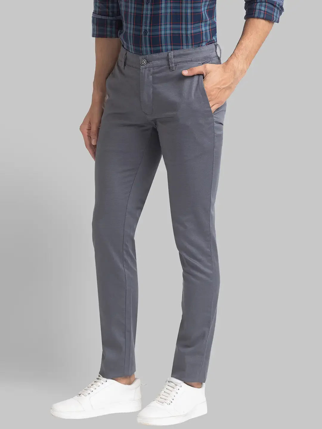 Men Grey Super Slim Fit Print Cotton Blend Trouser