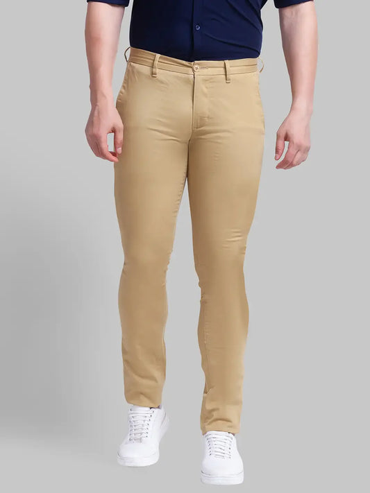 Men Khaki Super Slim Fit Solid Cotton Blend Trouser