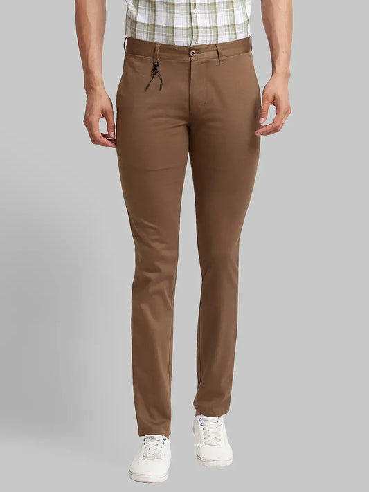 Men Brown Super Slim Fit Solid Cotton Blend Trouser