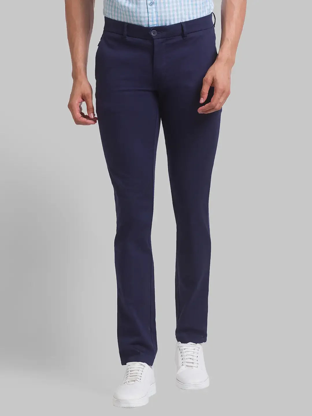 Men Blue Super Slim Fit Solid Cotton Blend Trouser