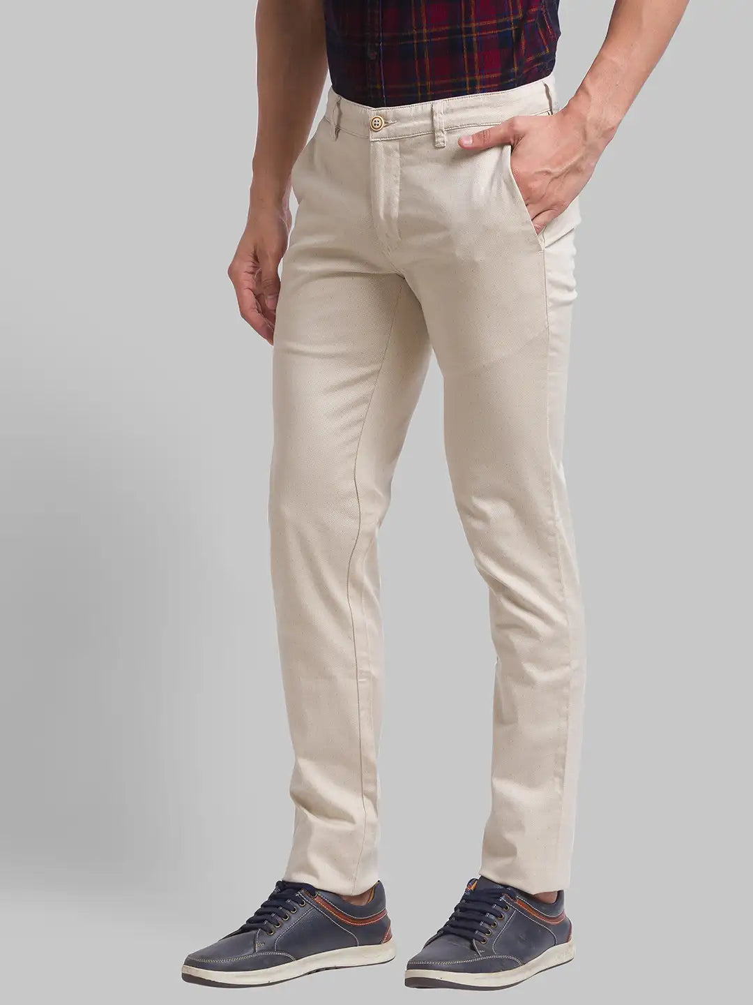 Men Khaki Super Slim Fit Print Cotton Blend Trouser