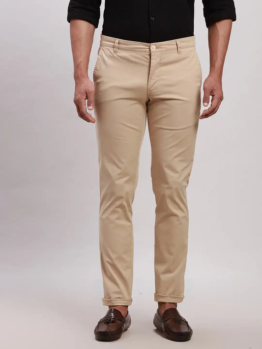 Men Khaki Super Slim Rfd Overdyed Cotton Blend Trouser