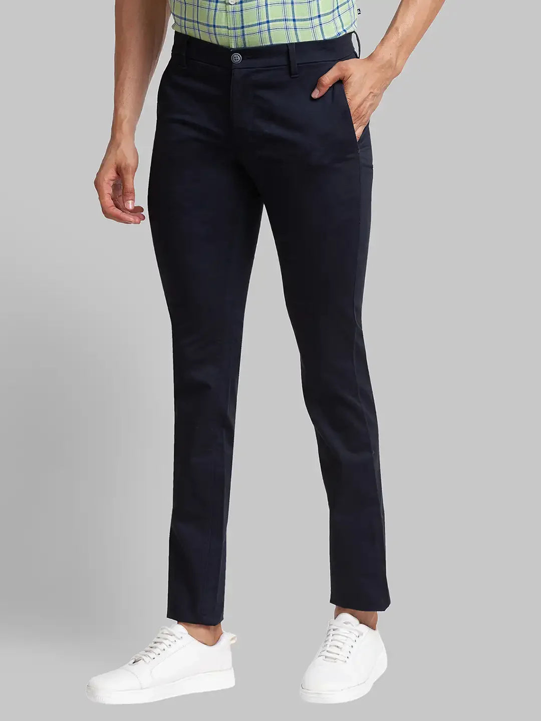 Men Blue Super Slim Fit Solid Cotton Blend Trouser