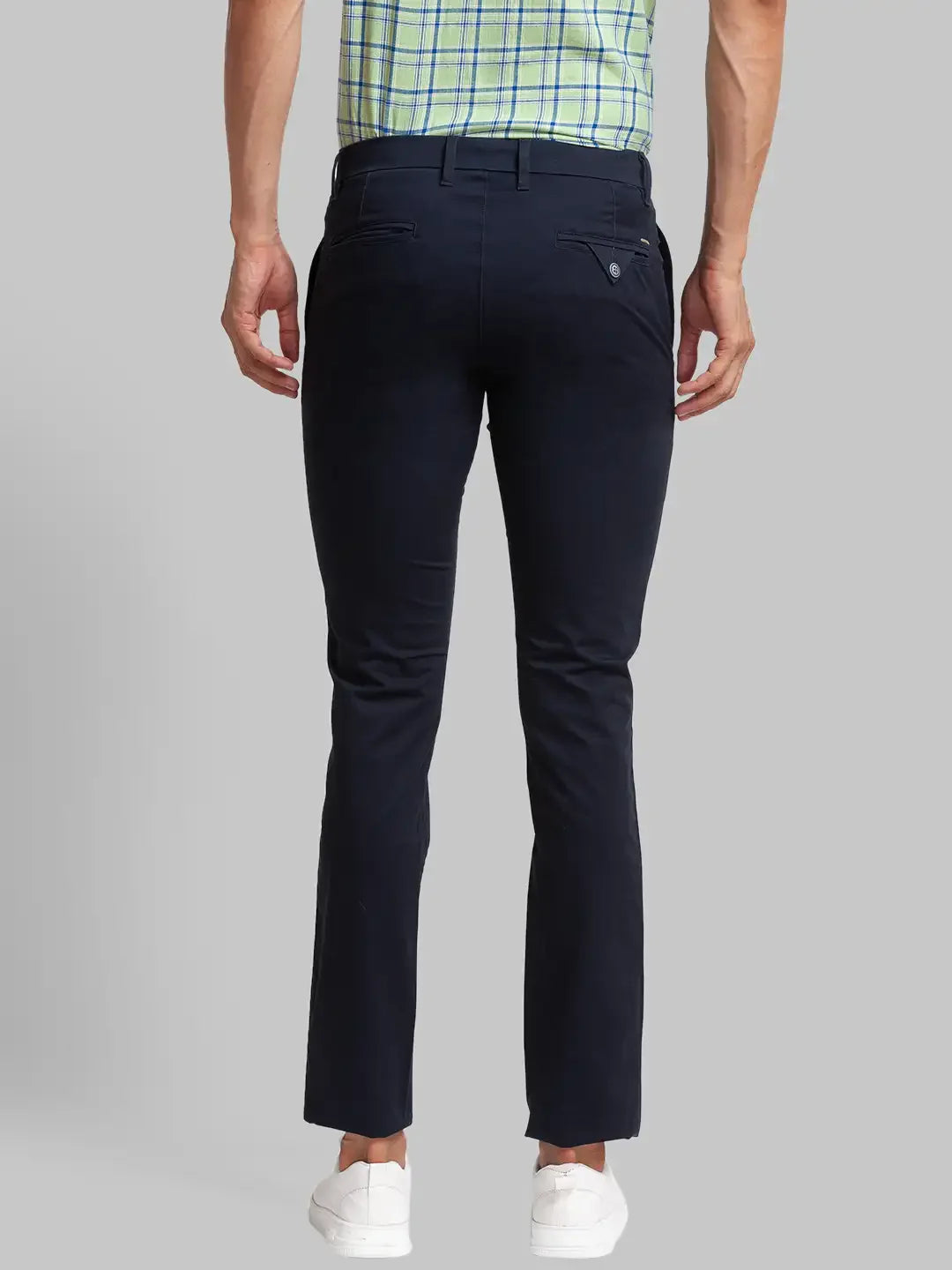 Men Blue Super Slim Fit Solid Cotton Blend Trouser
