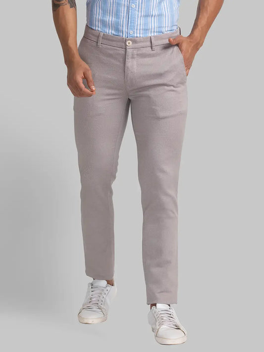 Parx Men Brown Printed Super Slim Fit Cotton Blend Trouser