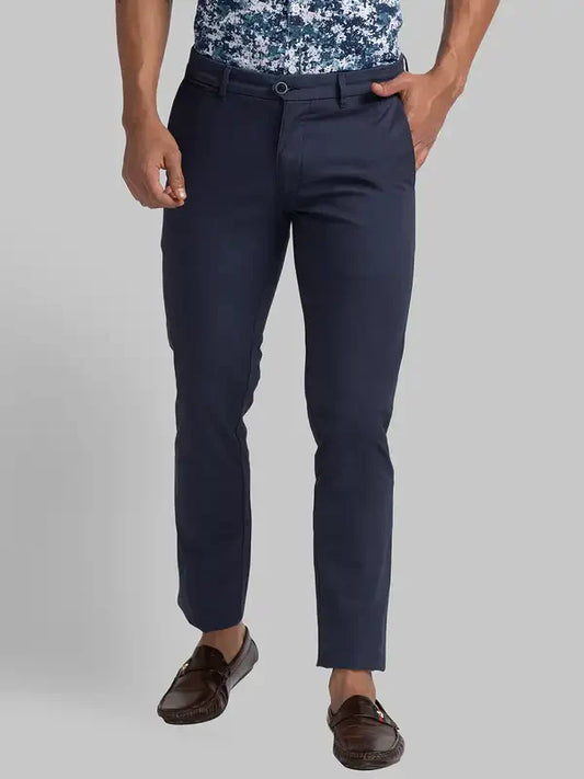 Men Blue Super Slim Fit Print Cotton Blend Trouser