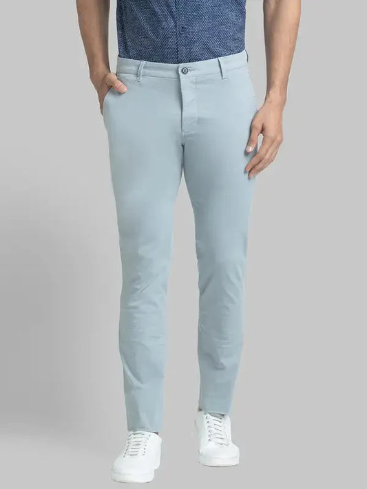 Men Grey Super Slim Fit Solid Cotton Blend Trouser