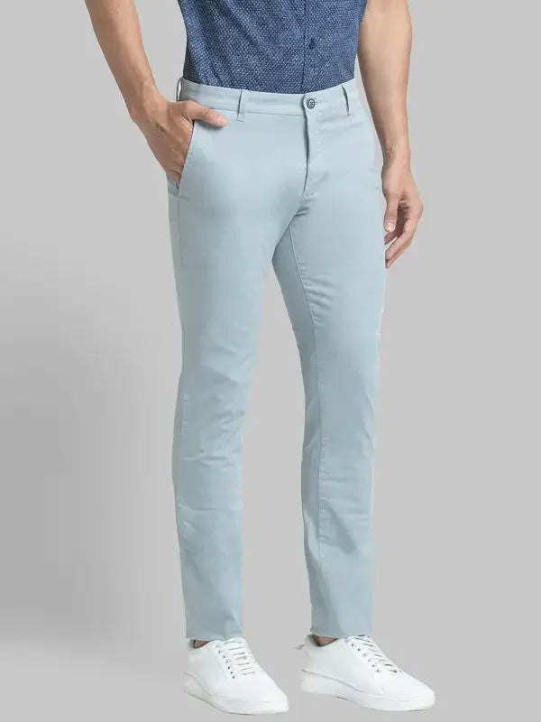 Men Grey Super Slim Fit Solid Cotton Blend Trouser