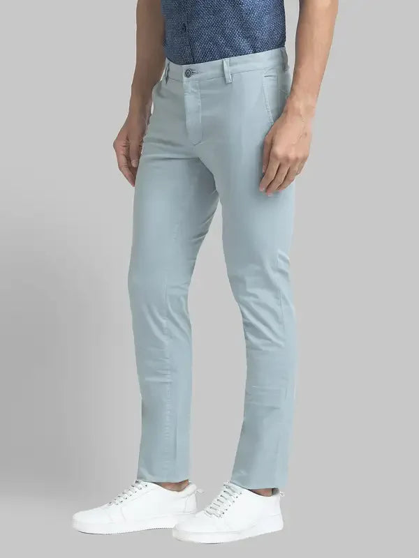 Men Grey Super Slim Fit Solid Cotton Blend Trouser