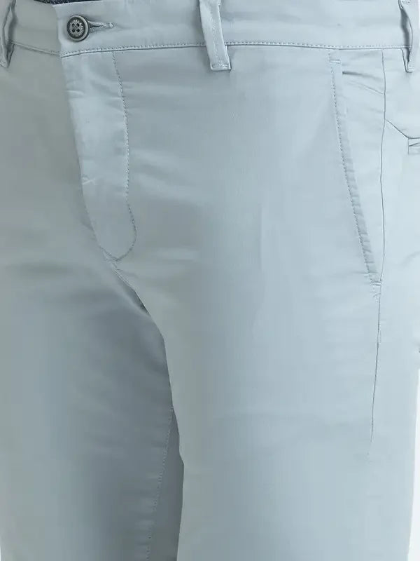 Men Grey Super Slim Fit Solid Cotton Blend Trouser