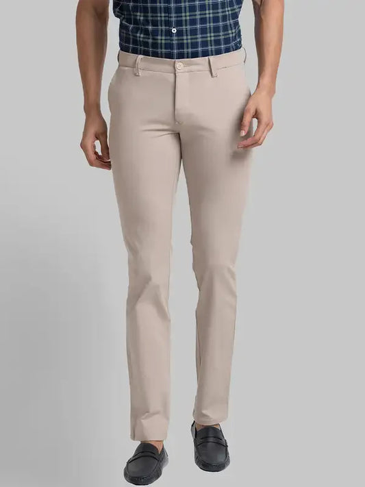 Men Khaki Super Slim Fit Solid Cotton Blend Trouser