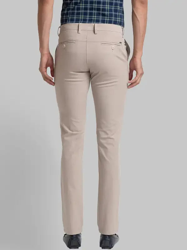 Men Khaki Super Slim Fit Solid Cotton Blend Trouser