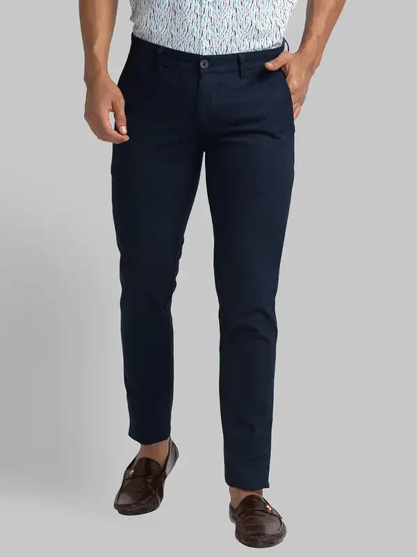 Men Blue Super Slim Fit Print Cotton Blend Trouser