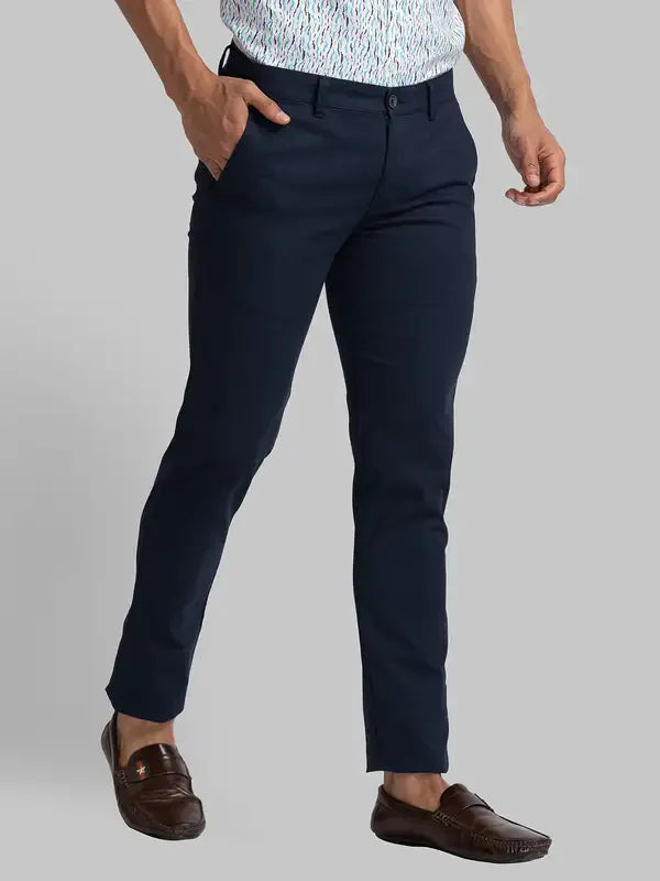 Men Blue Super Slim Fit Print Cotton Blend Trouser
