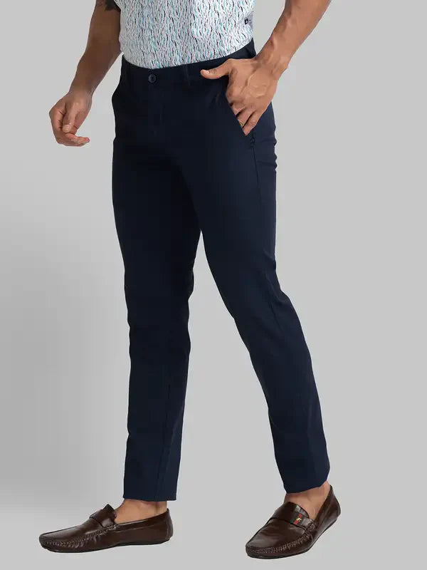 Men Blue Super Slim Fit Print Cotton Blend Trouser