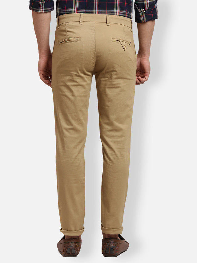 Parx Khaki Solid Super Slim Fit Cotton Blend Trouser