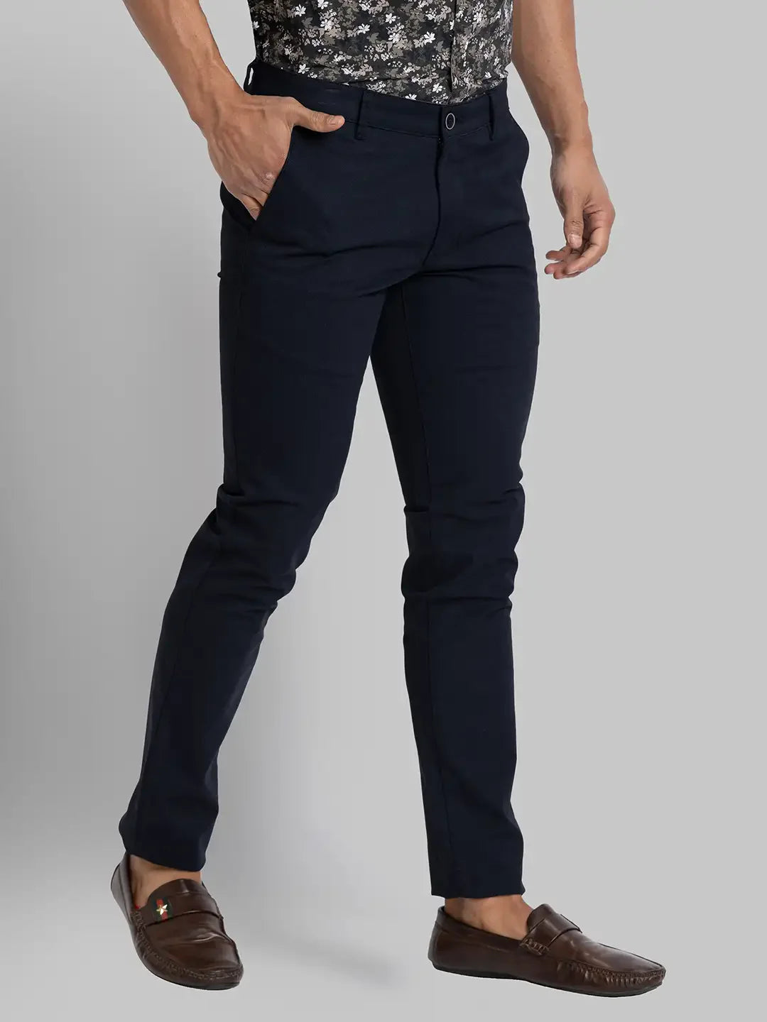 Parx Men Black Super Slim Fit Print Cotton Blend Trouser