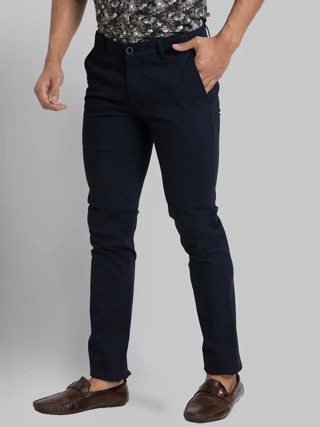 Parx Men Black Super Slim Fit Print Cotton Blend Trouser