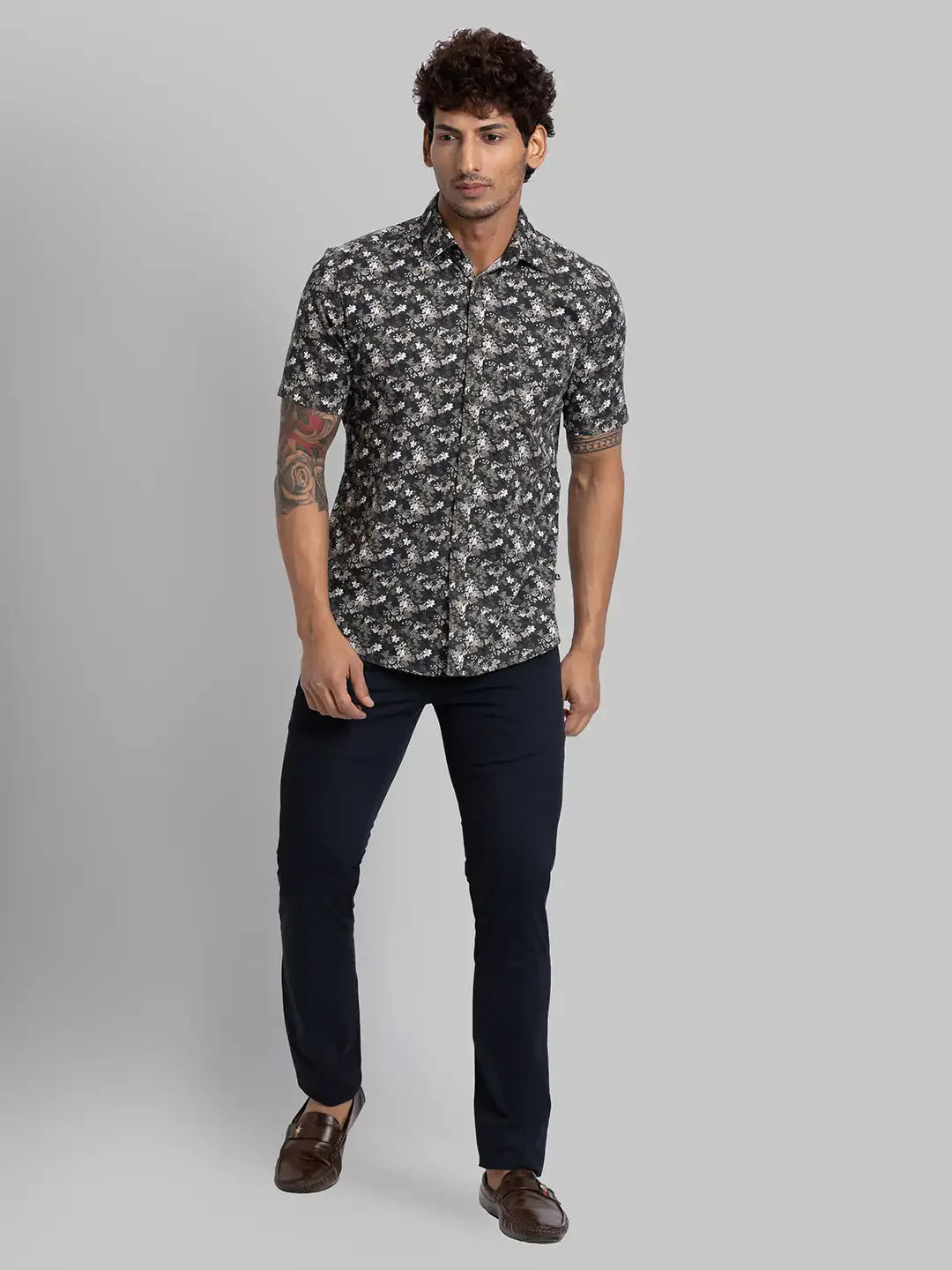 Parx Men Black Super Slim Fit Print Cotton Blend Trouser