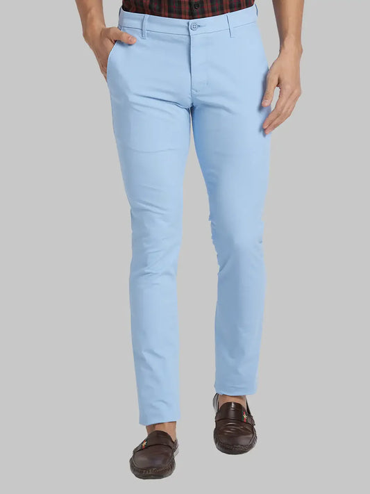 Men Blue Super Slim Fit Solid Cotton Blend Trouser