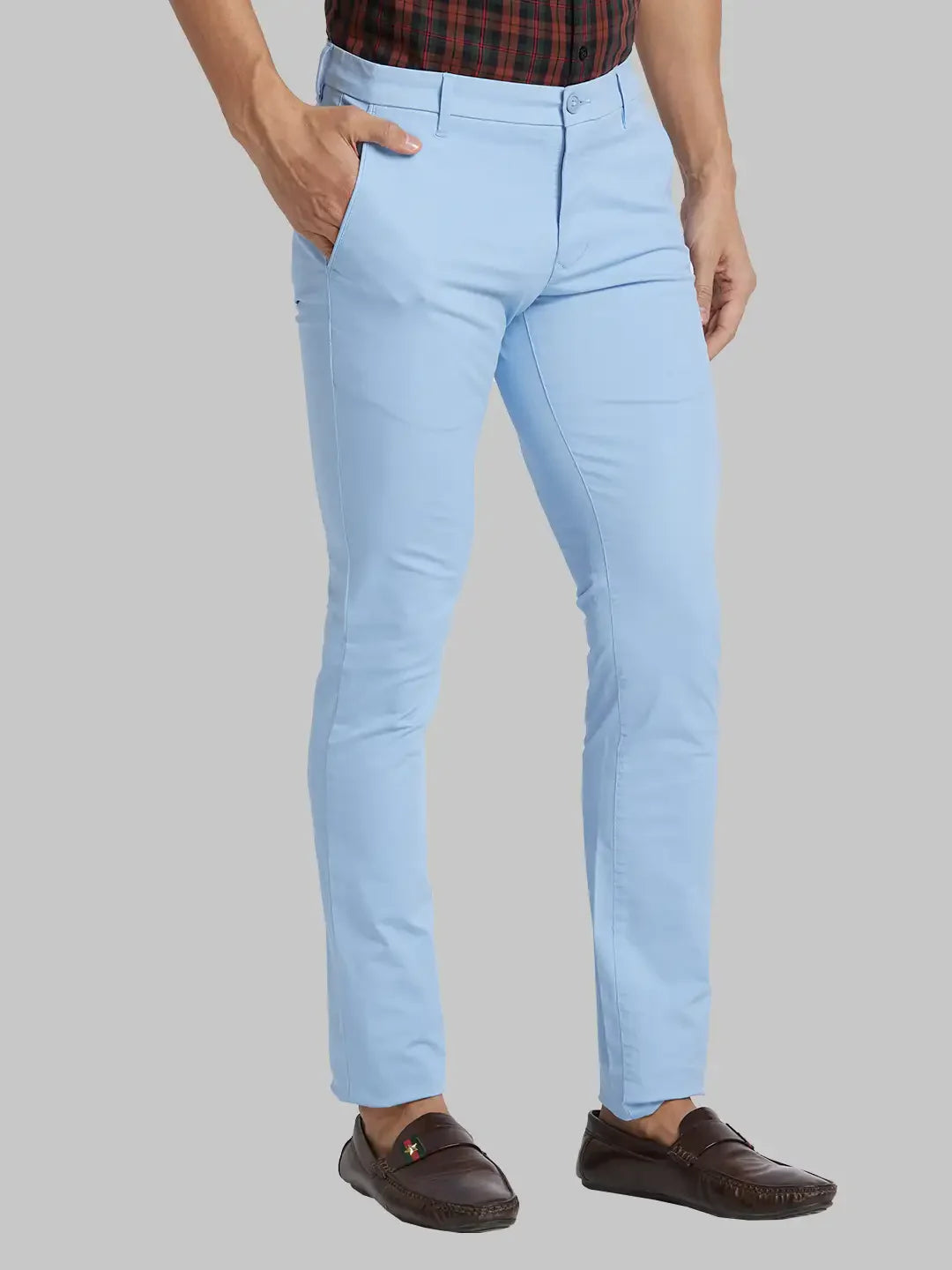 Men Blue Super Slim Fit Solid Cotton Blend Trouser