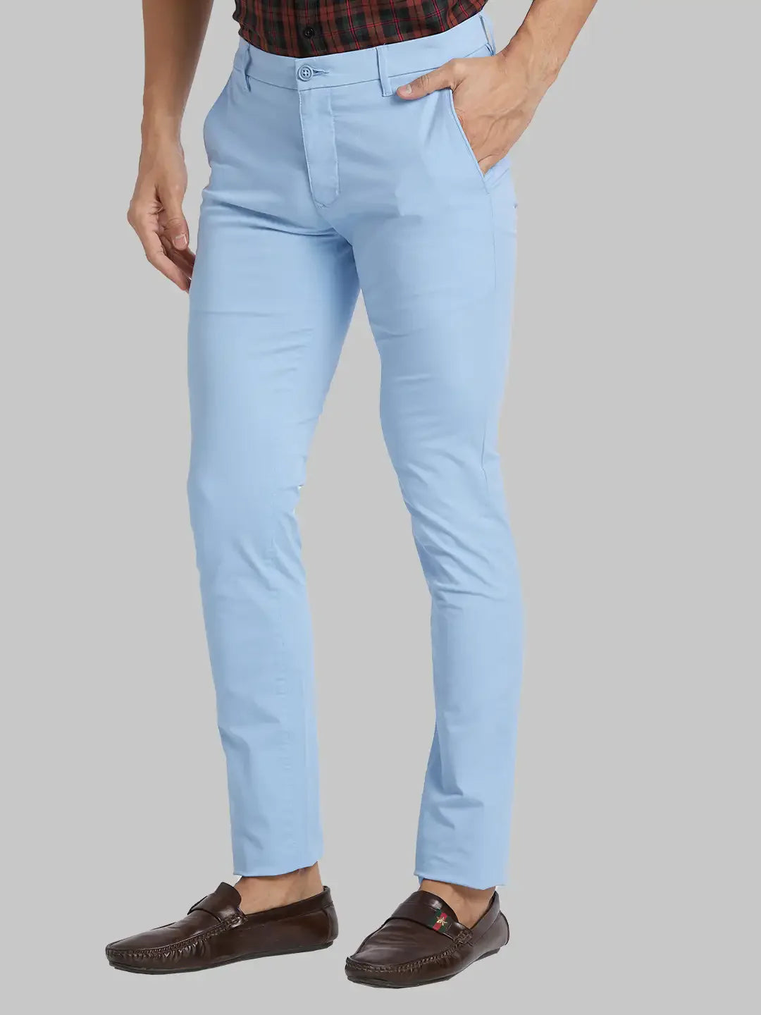 Men Blue Super Slim Fit Solid Cotton Blend Trouser