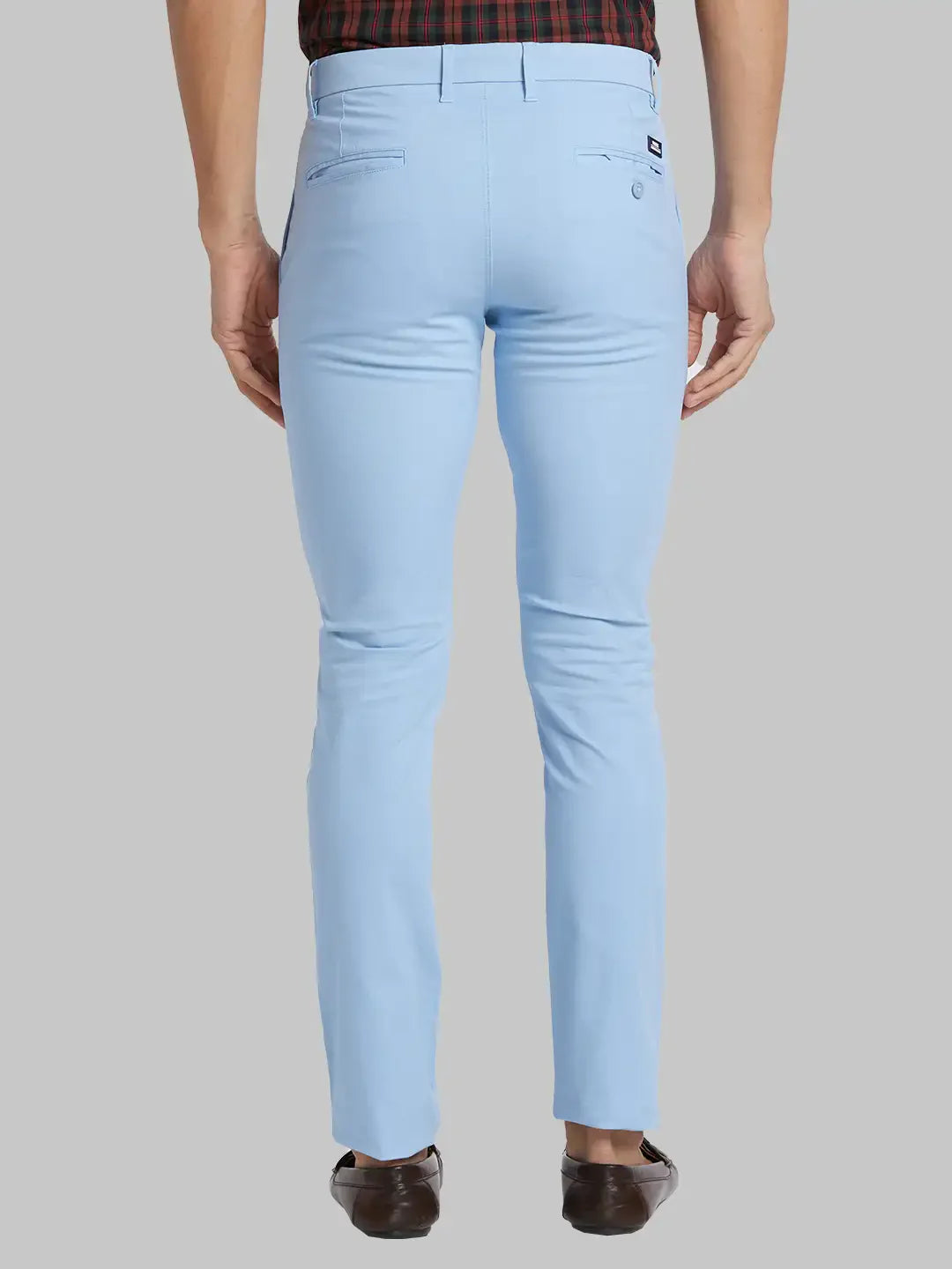 Men Blue Super Slim Fit Solid Cotton Blend Trouser