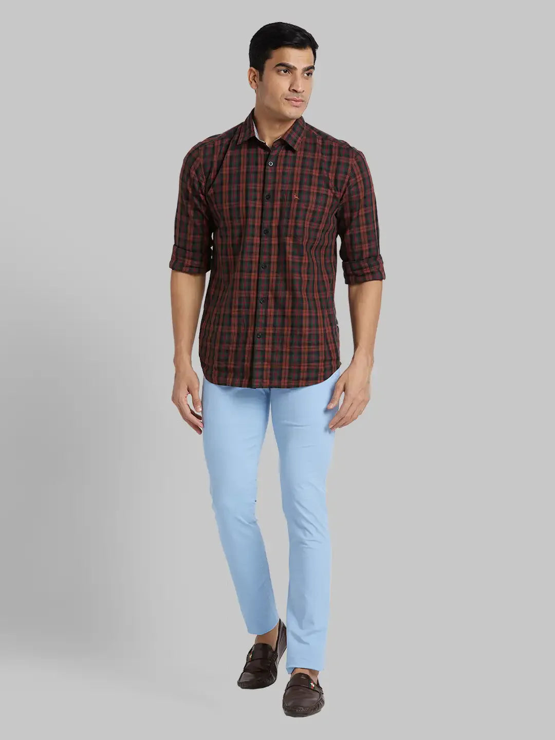 Men Blue Super Slim Fit Solid Cotton Blend Trouser