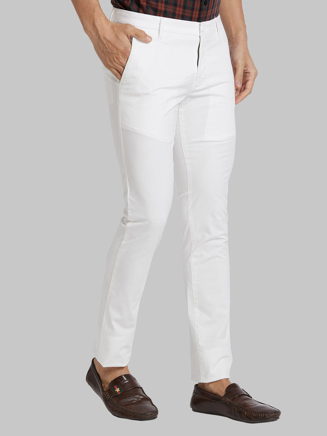 Parx White Solid Super Slim Fit Cotton Blend Trouser